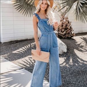 Vici ruffle strap denim jumpsuit